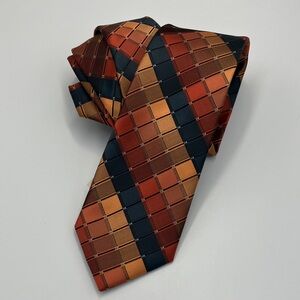 Van Heusen Multicolor Diamond Geometric Pattern Bronze Copper Midnight Blue Tie